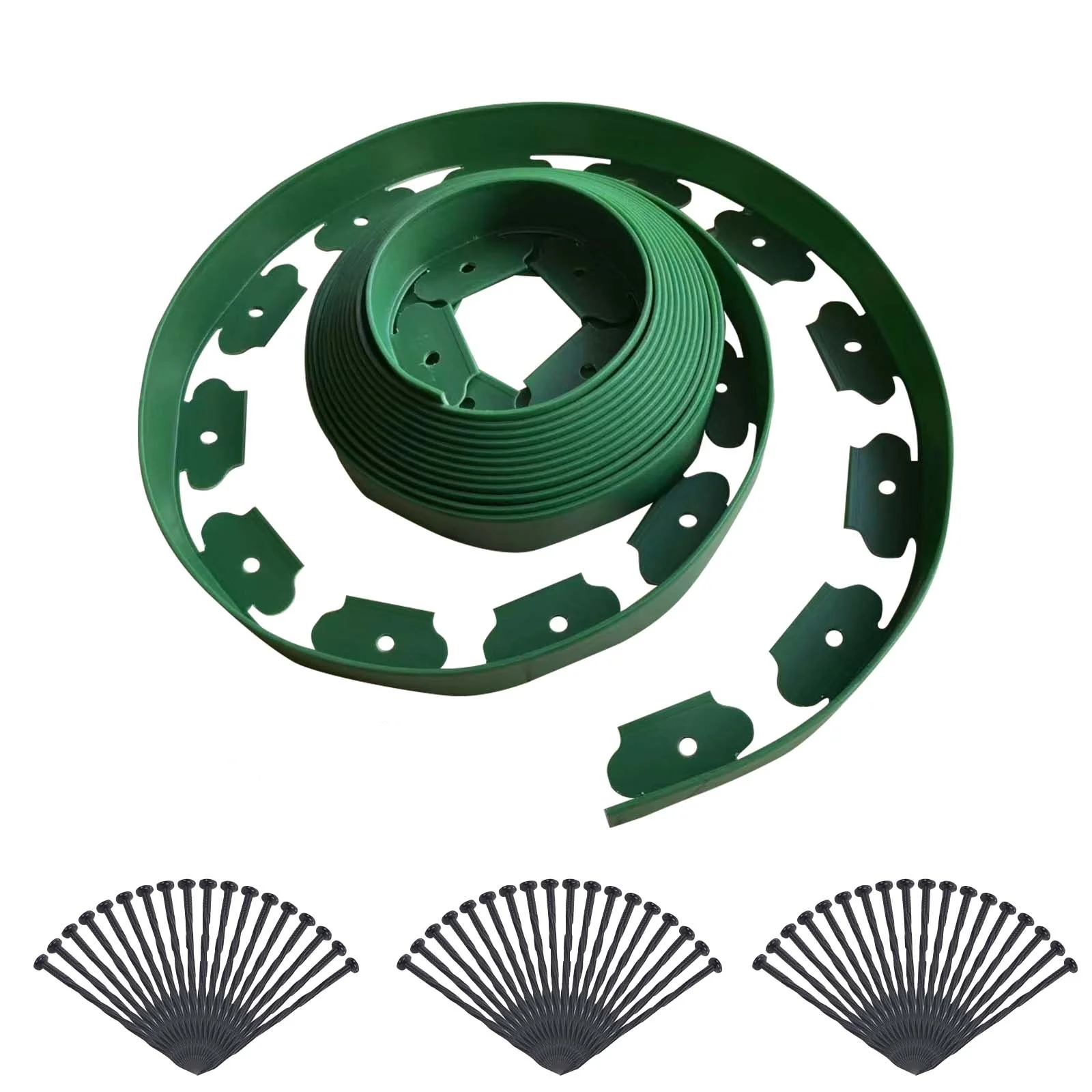 Landschaftskantenbordüre-Set, 33 Fuß x 4 Zoll, keine grabenen Gartenkanten mit 30 Spikes für Blumenbetten, Rasen, Hof, Weg, Auffahrt Image