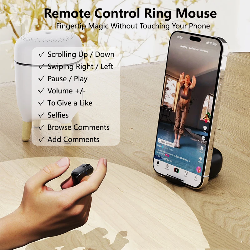 Ring-Maus, wiederaufladbar, Mini, leicht, Bluetooth, Dual-Modus, breite kompatible Fernbedienung, Selfie-Scan, kurze Video-Sprache Image