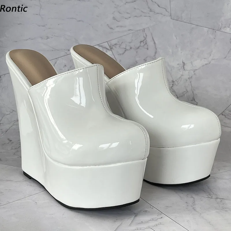 Rontic Hohe Qualität Frauen Plattform Maultiere Pumpen Sexy Keile Heels Runde Kappe Ziemlich Weiß Casual Schuhe Damen UNS Plus Größe 5-20