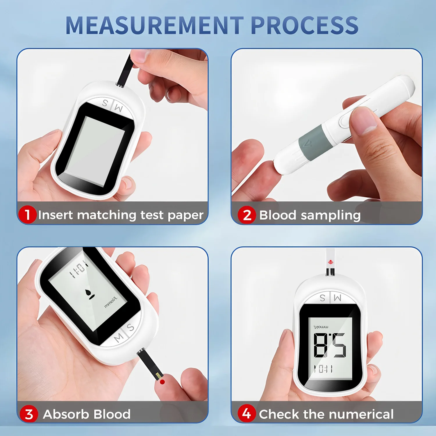 Blutzuckermessgerät Testkit Selbstkontrolle Diabetes Hyperglykämie Patienten High Blood Suger Monitor 50 Stück Teststreifen Lanzetten Image