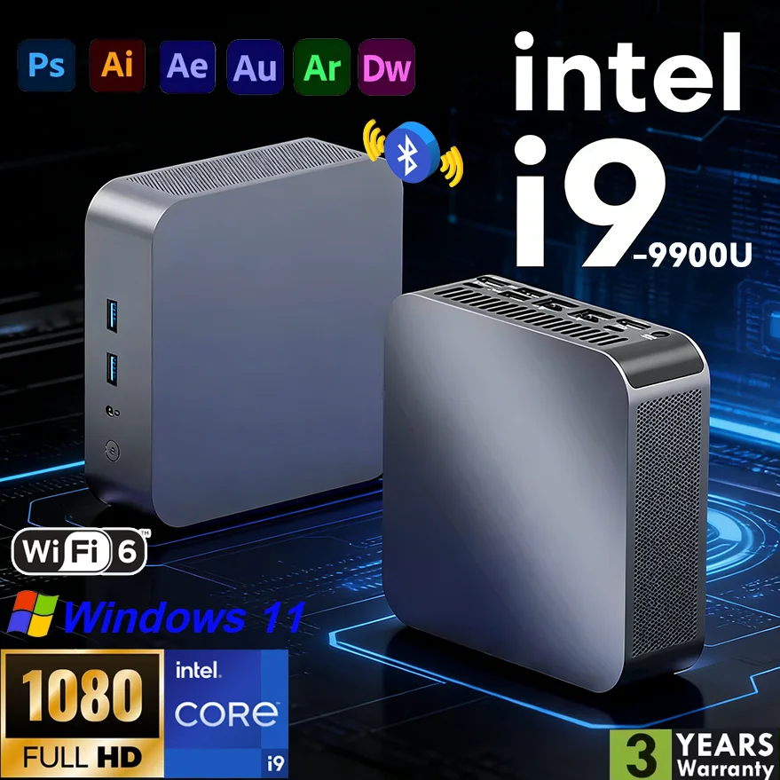 2026 Brandneuer Tragbarer Mini-PC Computer Intel Core i9 16GB/32GB DDR4 512GB USB 3.0 SSD WiFi6 BT5.2 Mini-PC Desktop-Computer Image