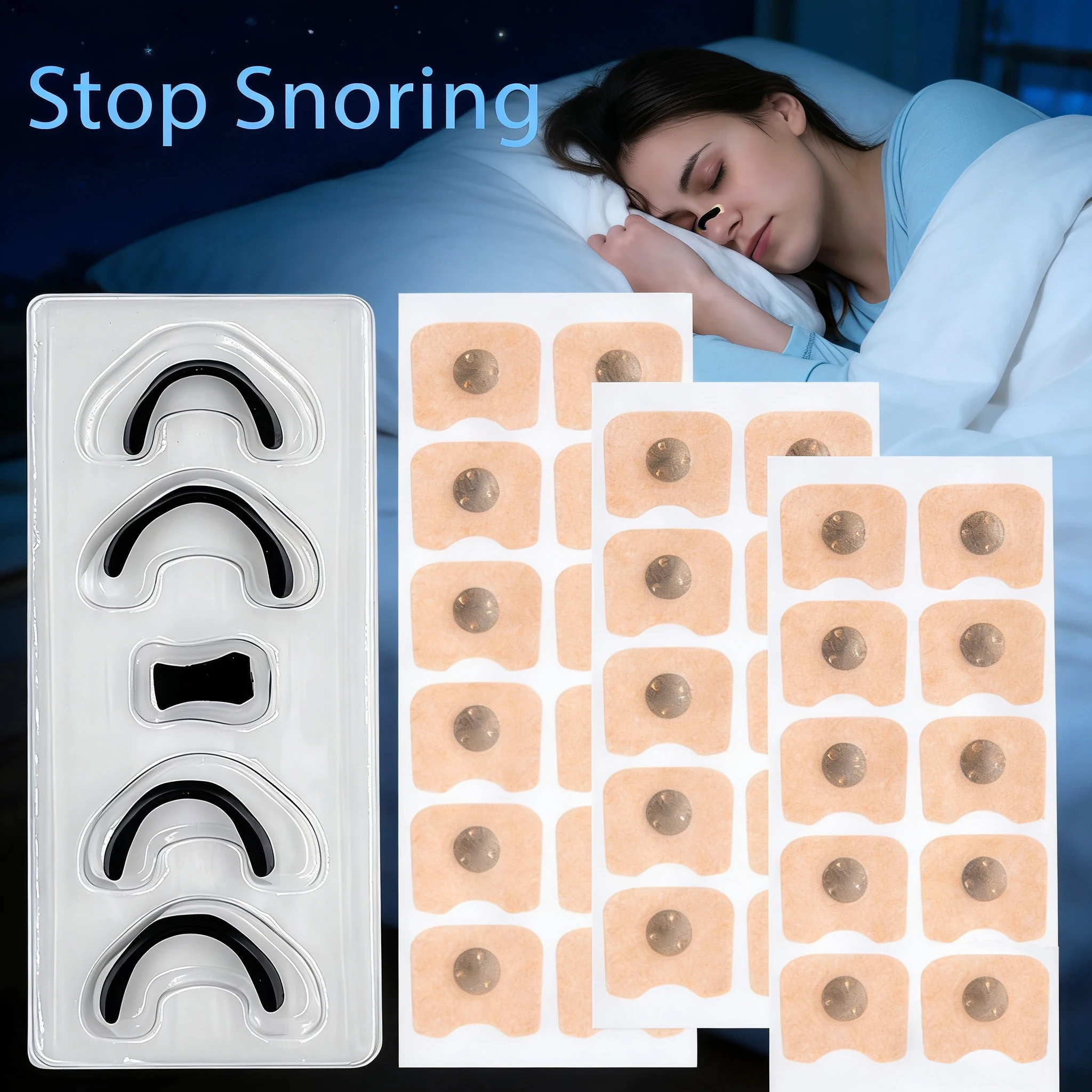 Magnetische Nasenstreifen gegen Schnarchen, 15/30-Tage-Vorrat, stark haftende Pflaster, hochwertiges Schlafhilfsmittel zur Schnarchlinderung ﻿ Image