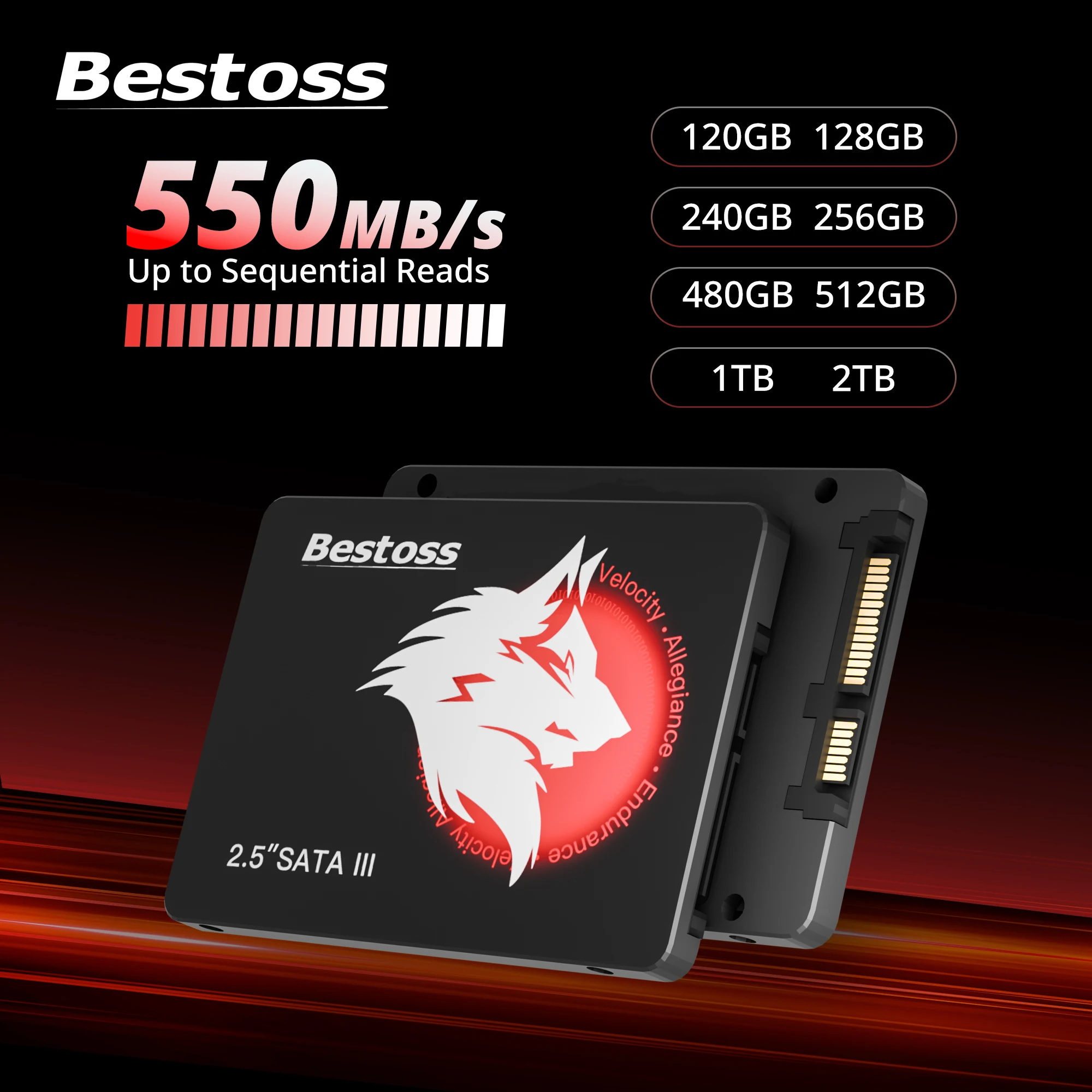 Bestoss 2,5 Zoll SATA 3.0 Solid-State-Laufwerke 120GB 128GB 240GB 256GB 480GB 512GB 1TB 2TB SSD für Desktop oder Laptop Image