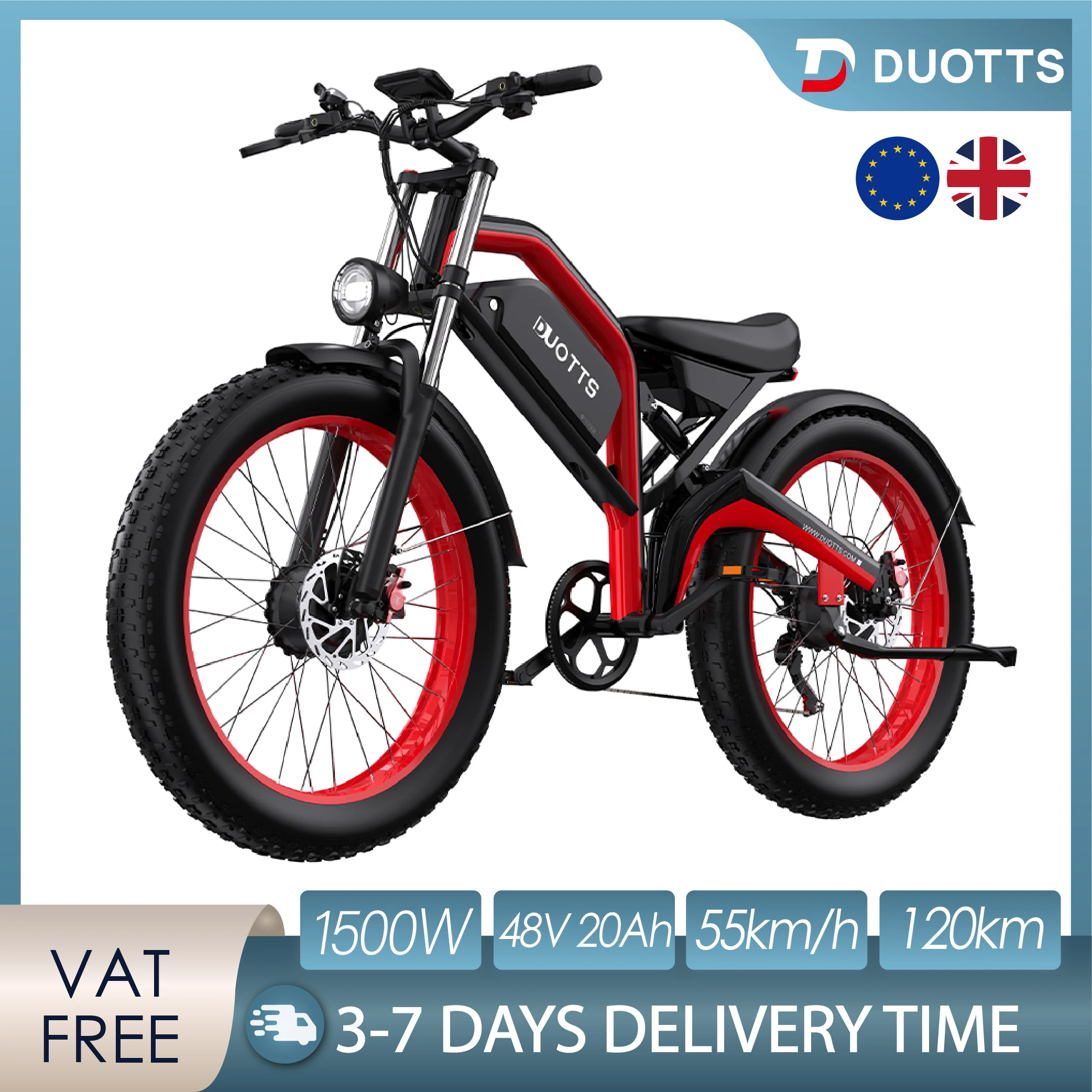 DUOTTS N26 E-Bike 48V20AH Akku 1500W Doppelmotor Elektrofahrrad Hydraulische Federung 26*4.0 Fat Tire Elektro-Mountainbike für Erwachsene Image