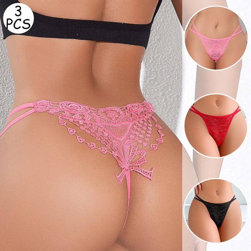 3 stücke Mode Rot Sexy Spitze thongs Frauen Unterwäsche Stickerei Floral Dame Höschen Elegante Sexy Dessous Low Rise Weibliche g-string