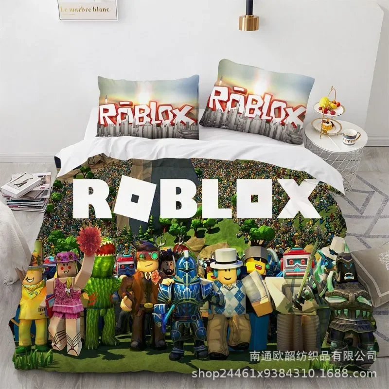 Roblox Cartoon süßer Bettbezug, Frohe Weihnachten, Bettwäsche-Set, Queen-Size-Bett, volle Größe, für Urlaub, Schlafzimmer, Teenager, Frauen, Geschenke Image