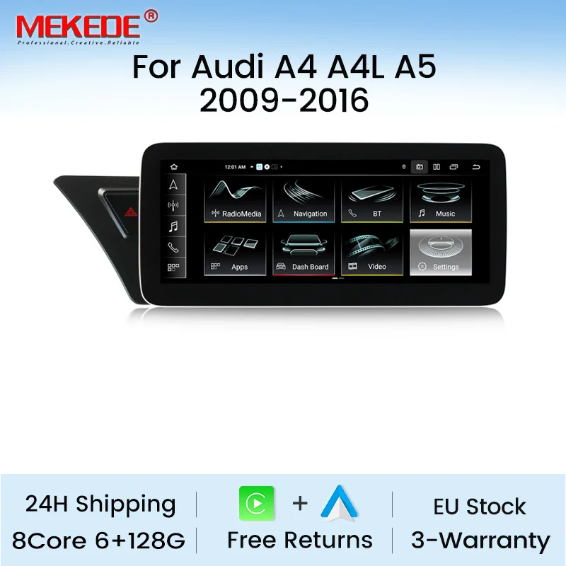 MEKEDE 10,25 ''6 + 128G Auto Radio Für Audi A4 B8 A5 2009-2017 WIFI 4G FM Drahtlose Carplay Android Auto Autoradio GPS Navigationen Image