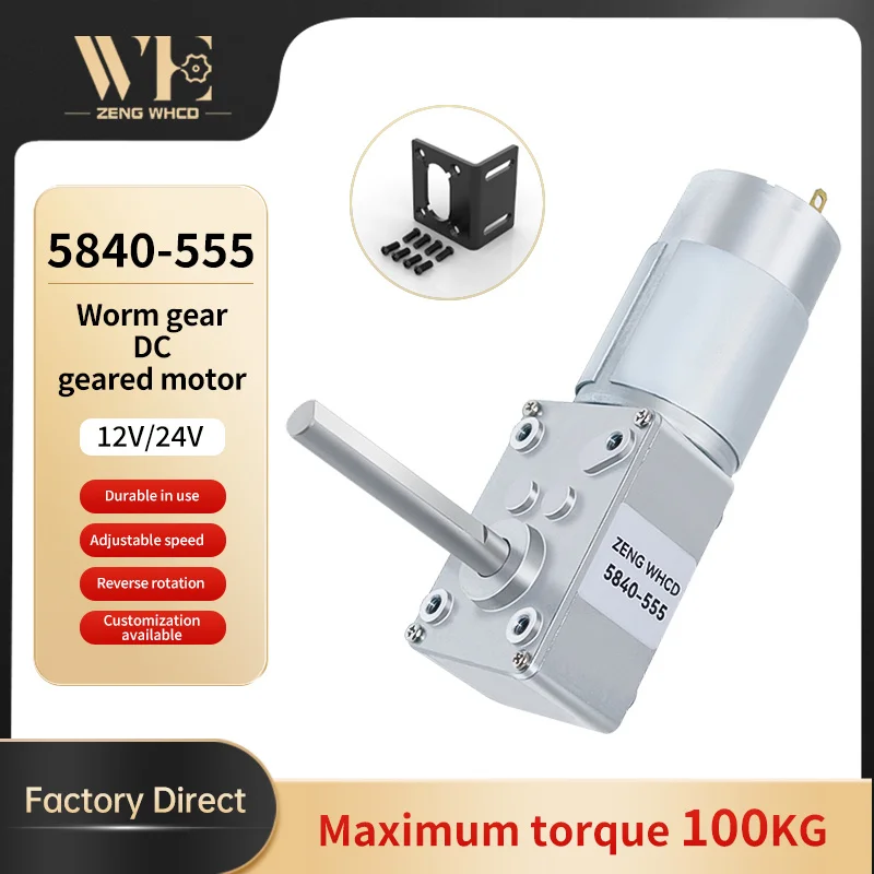 5840-555 Miniatur-Schneckengetriebe-Untersetzungs-Gleichstrommotor, 12 V-24 V, einrichtungsstarker, langer D-förmiger Schaft, umkehrbarer Getriebemotor mit hohem Drehmoment Image