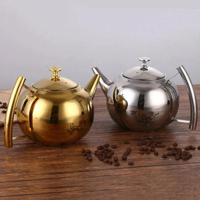 1L/1,5 L/2L Verdickte Edelstahl Teekanne Mit Tee Blatt Filter Infuser Home Hotel Kaffeekanne Restaurant Wasserkocher Teekanne Image
