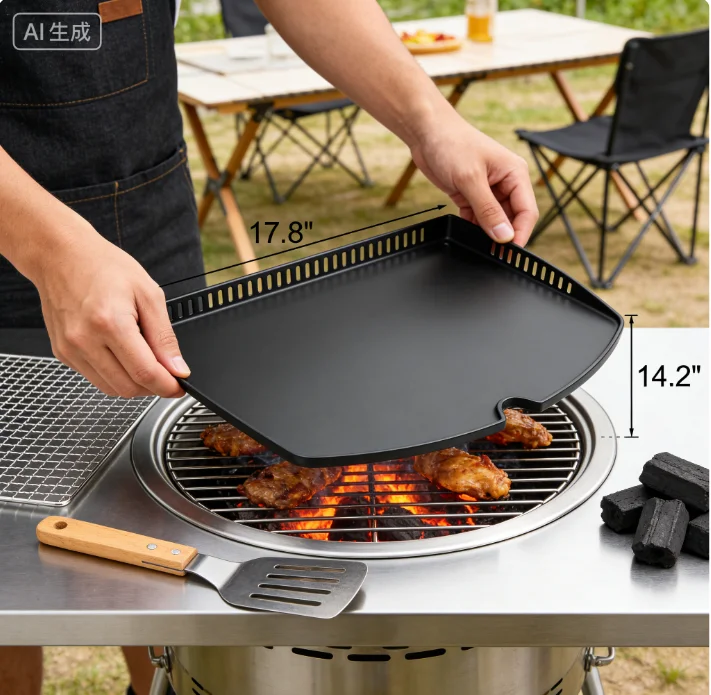 Schwerer Gusseisen-BBQ-Grillplatte für Gasgrills der Weber Q-Serie Q300 Q320 Q3000 Q3100 Q3200, großer Kochbereich Image