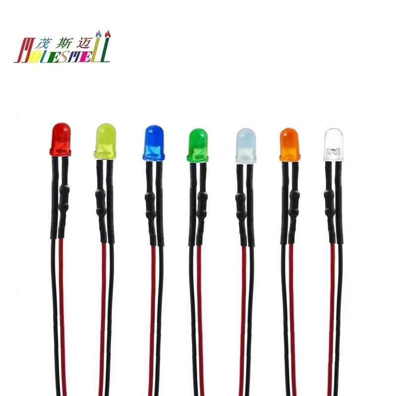 100 stücke 5mm 9V 12V DC Runde Top Diffuse/Wasser Klar LED Set Pre-Wired rot Gelb Blau Grün Weiß Orange Lila Rosa Warm Weiß