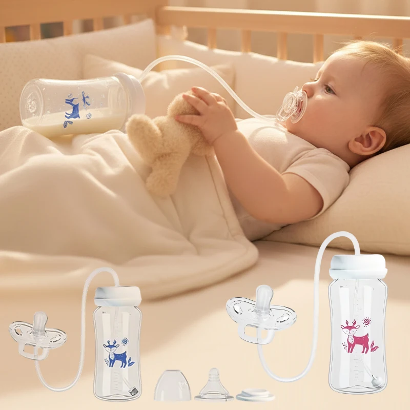 300ML 3-in-1 Freihändige Weithals-Babyflasche, Milch-Aufbewahrungsflasche, Schnuller, Multifunktionale Anti-Tropf-Flasche mit Schwerkraftball Image