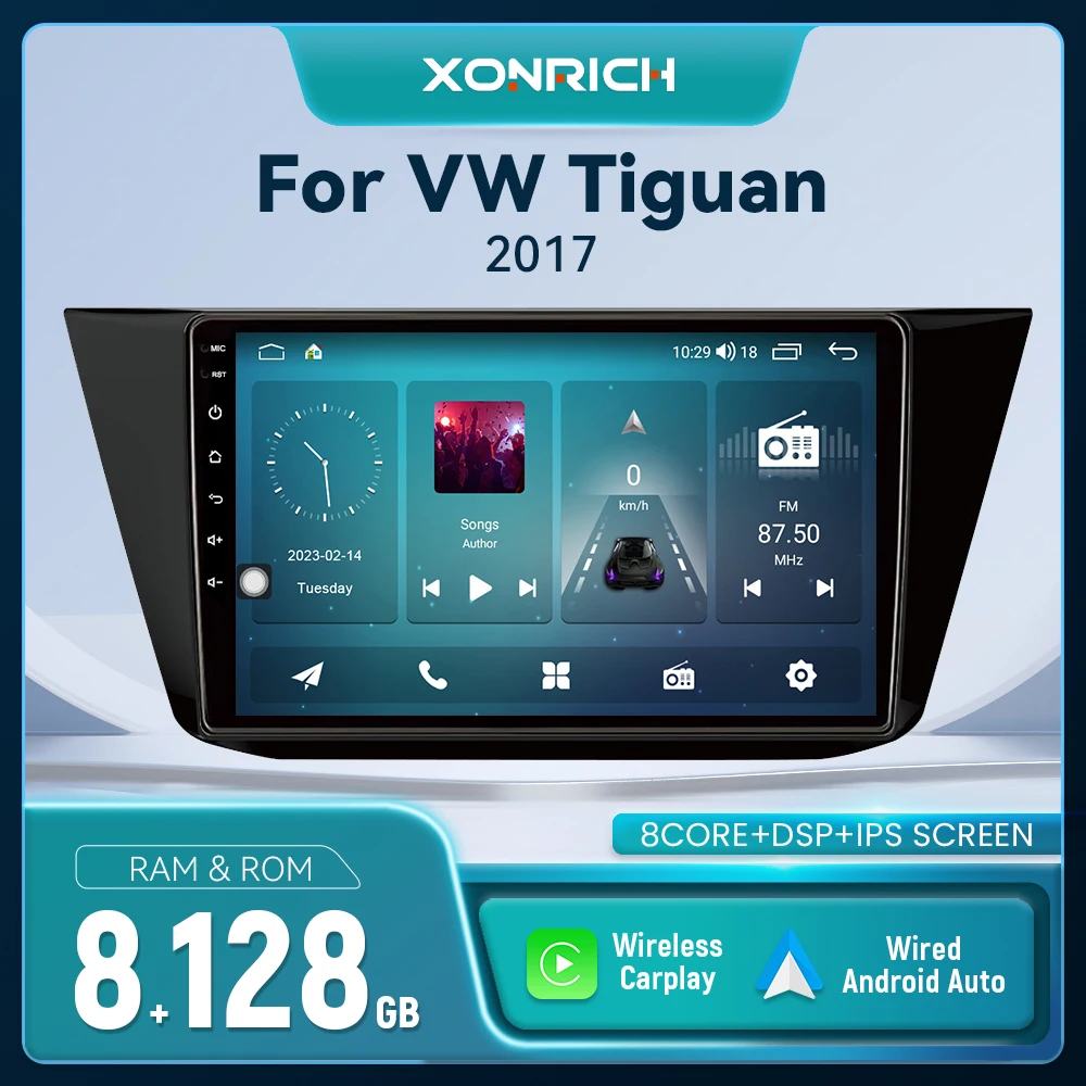 Android 14 Auto-Multimedia-Player Für Volkswagen Tiguan 2 Mk 2016-2019 Drahtlose Carplay Radio Navigation DSP AI stimme RDS GPS Image