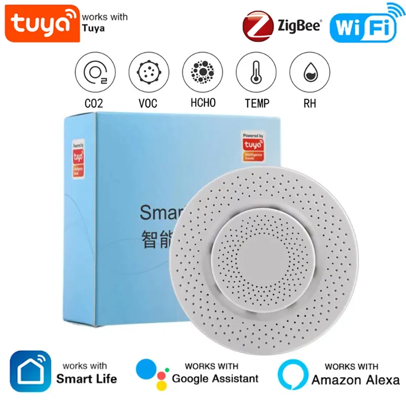 Tuya Zigbee/WiFi Luftqualität Sensor Smart Air Box CO2 Meter Formaldehyd VOC Temperatur Feuchtigkeit Sensor Über Alexa Google hause Image