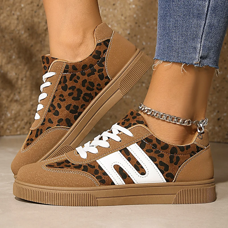 Damen-Turnschuhe mit Leopardenmuster, Plattform, 2026, Frühling, rutschfest, dicke Sohle, braun, Sportschuhe, Damen, Übergröße, lässige Turnschuhe, Wohnungen