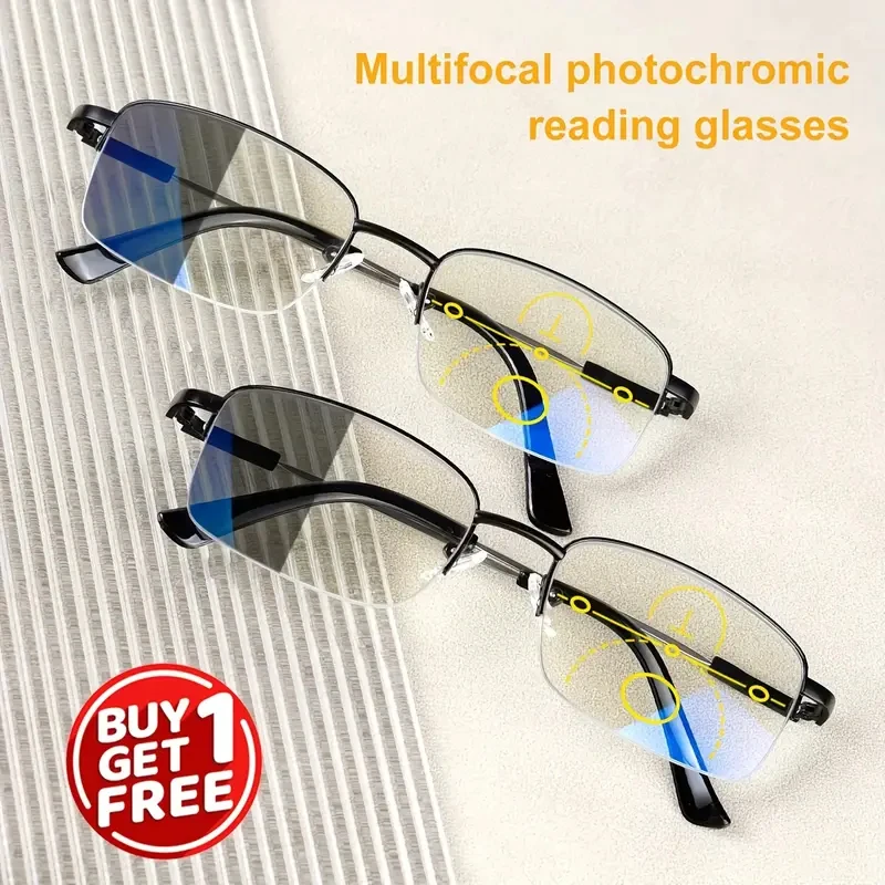 2 photochrome multifokale Lesebrillen für Männer und Frauen – Kaufen Sie 1 und erhalten Sie 1 gratis, Gleitsichtgläser mit blau getönten Rahmen Image
