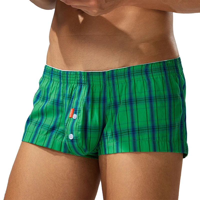 Flache Herren-Shorts, Aro-Shorts, quadratische Unterwäsche, kariertes Muster, Knopfföffnung, modische und lässige Sport-Heimshorts Image