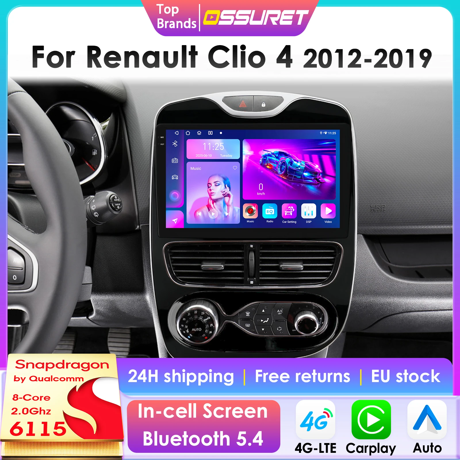 360-Grad-Kamera Android 14 Autoradio für Renault Clio 4 2012-2019 Auto-Multimedia-Player CarPlay Android Auto Stereo 4G 6115 Image
