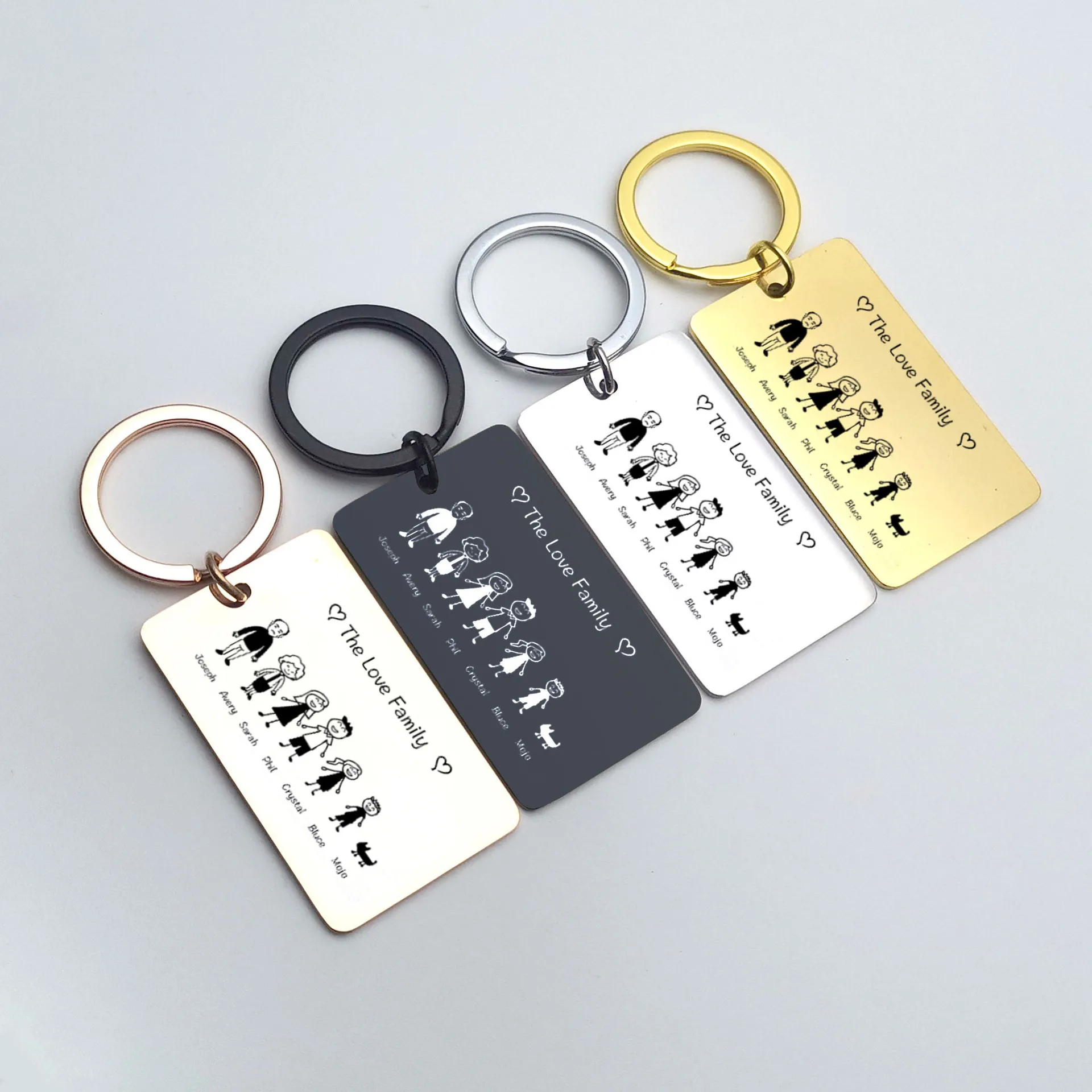 Duoying Bild Nach Schlüsselanhänger Personalisierte Familie Cartoon Keychain Gravierte Brief Die Liebe Familie Schlüsselanhänger Image