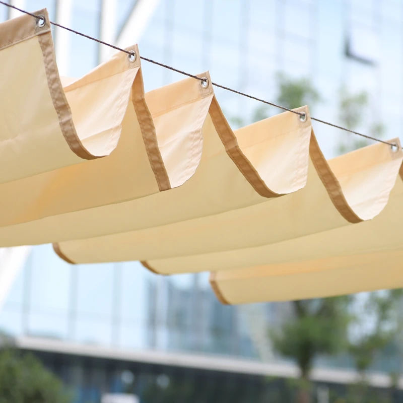 90 % Schattierung, wasserdichtes Schiebeüberdachung, Hausgarten, Teleskop-Markise, Pergolen, Terrasse, sonnenfestes, einziehbares Wellen-Sonnenschutznetz Image