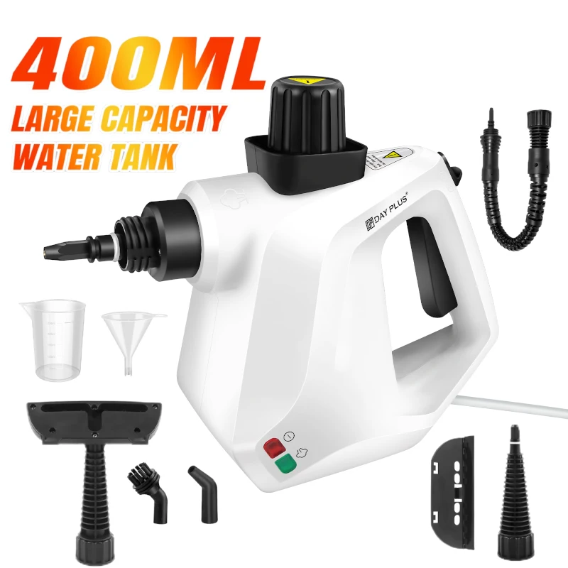 DayPlus Handdampfreiniger, tragbares 9-teiliges Reinigungsset, geeignet für die Reinigung von Autos, Sofas, Böden, Badezimmer und Fenster Image