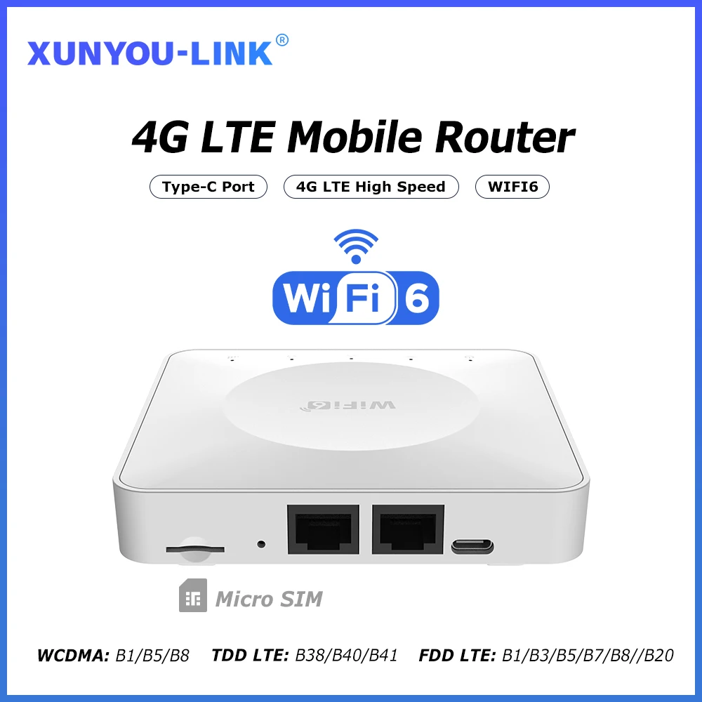 4G LTE Router WiFi 6 SIM-Karten-Modem, unterstützt 32 Geräteverbindungen, mobiler WLAN-Router, Typ-C-Schnittstelle für Asien, Afrika, Europa Image