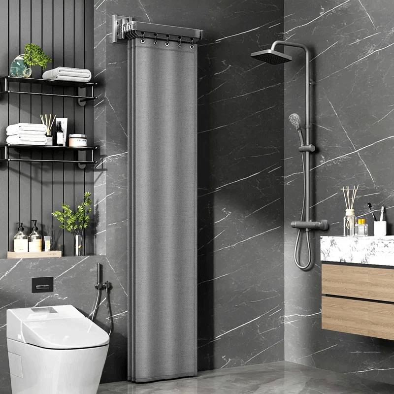 Faltbares Duschvorhangstangen-Set, wasserdichte, hochwertige Badezimmer-Trennwand für Nass- und Trockenbereich-Trennung, mit Klappgestell