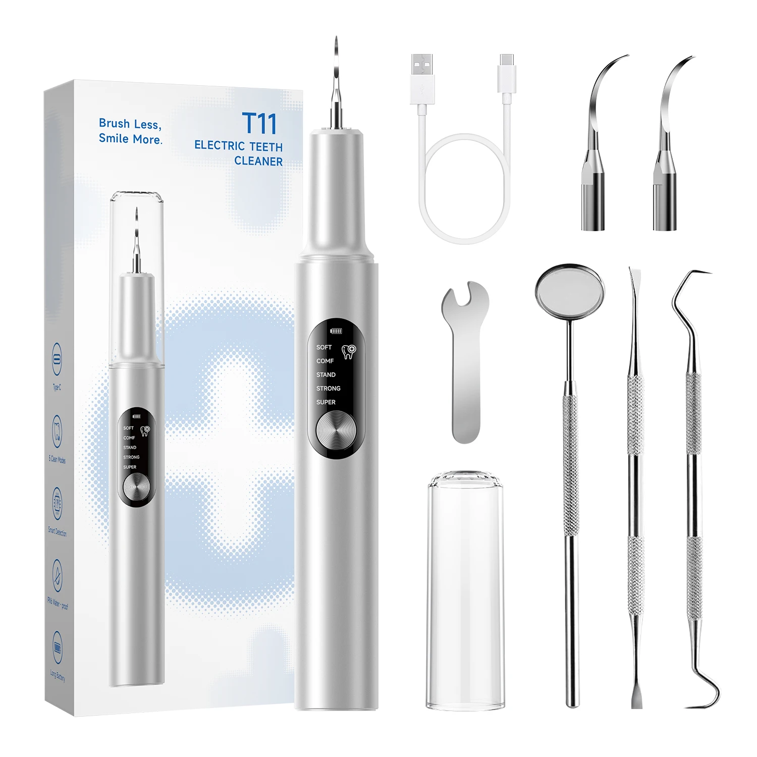 CURVY MOON T11 Tragbarer Elektrischer Ultraschall-Zahnsteinentferner Zahnstein-Entferner Plaque- und Zahnflecken-Entferner Image