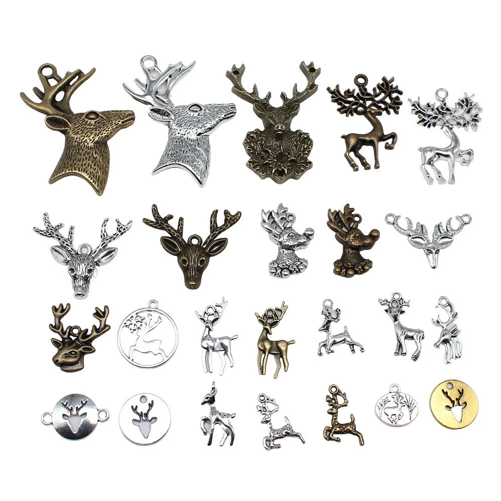 10 Stück Charms Weihnachten Hirsch Sika Antik Bronze Silber Farbe Anhänger Herstellung DIY handgemachte tibetische Silber Farbe Schmuck