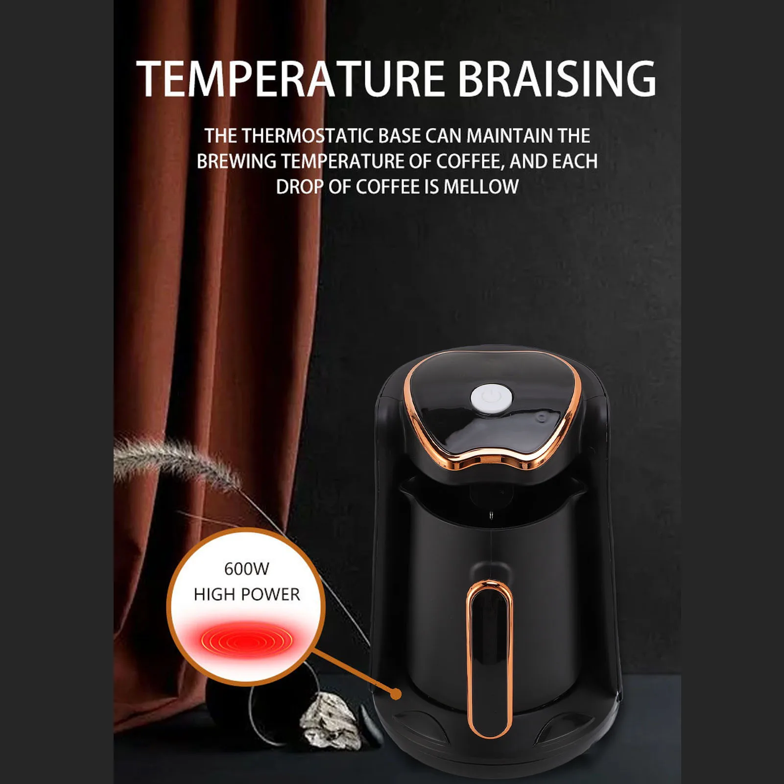 Elektrische Kaffeemaschine, türkische Kaffeemaschine, 600 W, 4 Tassen, Anti-Überlauf, Anti-Trockenbrennung, tragbare türkische Kaffeemaschine für Zuhause Image