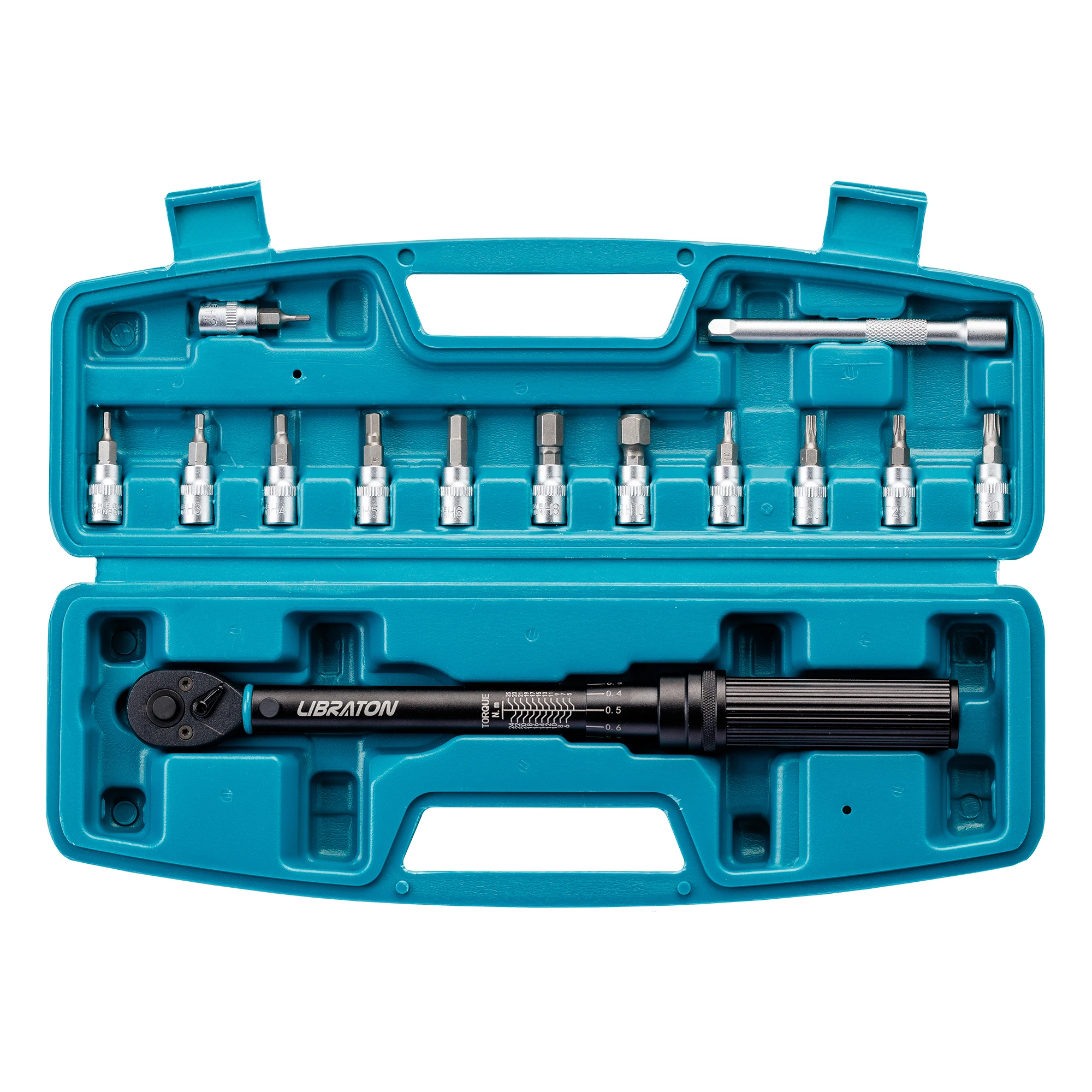 Libraton Fahrrad-Drehmomentschlüssel 1/4'', 5-25 Nm, 0,1 Nm Micro, Antriebsklick-Drehmomentschlüssel-Set, Sechskant, Torx/Stern-Bit-Steckschlüssel, Verlängerungsstange Image