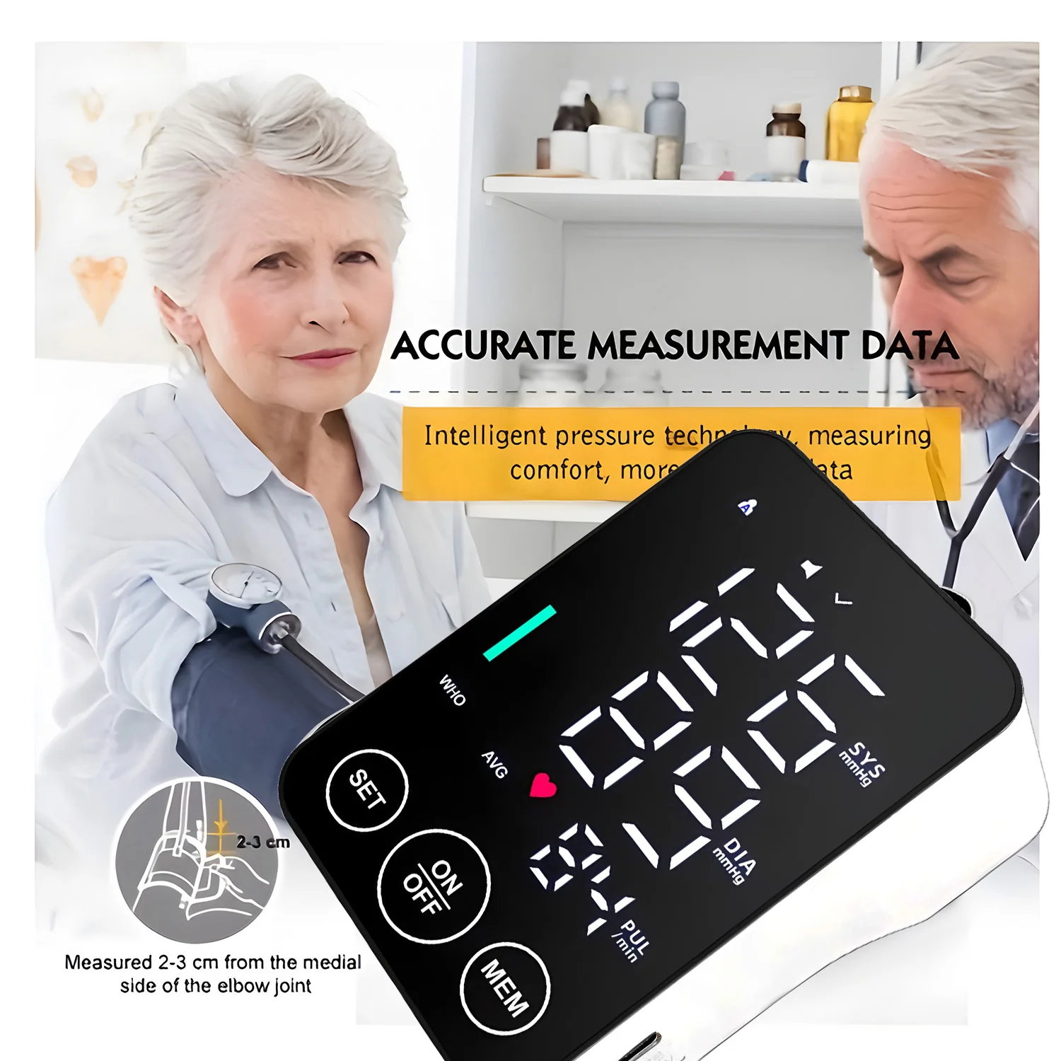 Neues medizinisches Blutdruckmessgerät, Armmanschetten-Tonometer, Blutdruckmessgerät mit Puls- und Herzfrequenzüberwachung für das Gesundheitswesen Image