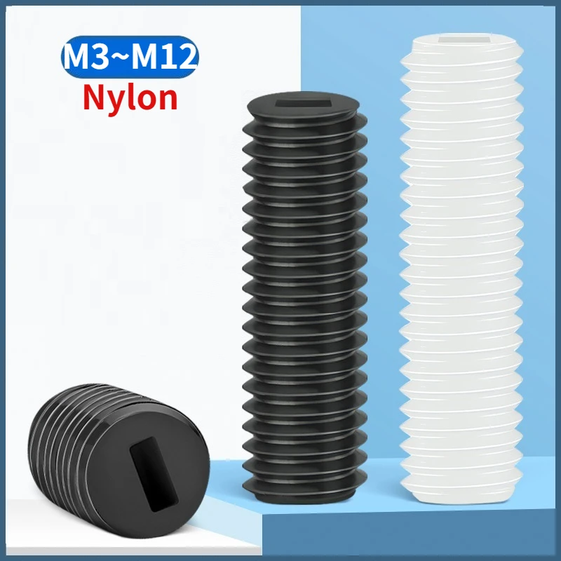 M3 M4 M5 M6 M8 M10 M12 Schwarz/Weiß Nylon Schlitz Flachendpunkt Stellschraube Kunststoff Isoliert Kein Kopf Kopflose Madenschraube Image