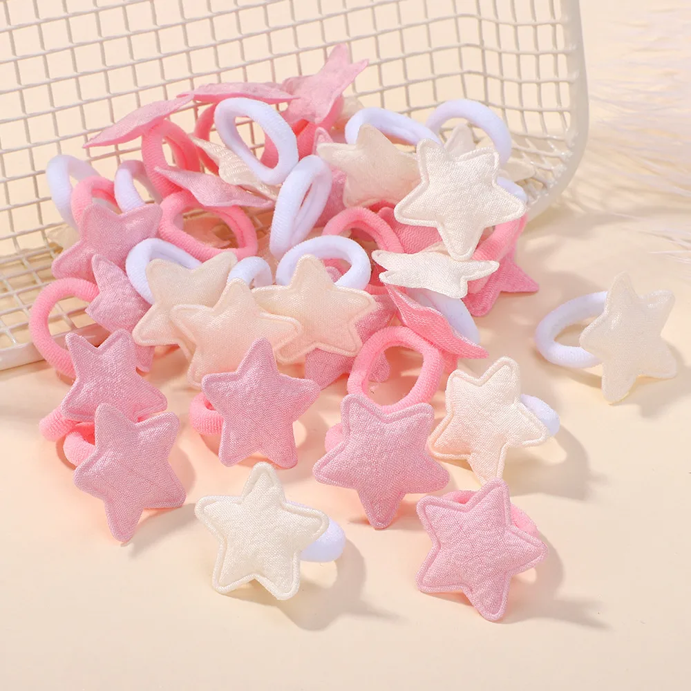 30 Stück Mädchen Rosa Herz Stern Kinder Haarschleifen Schonende Cartoon-Haargummis Pferdeschwanzhalter Mini-Haargummis Kinder Haarschmuck Image