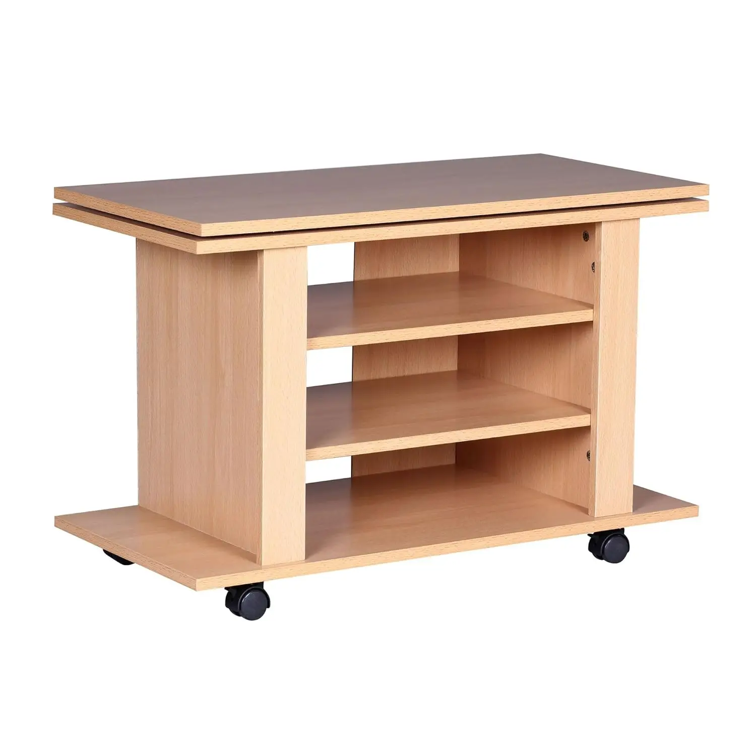 Drehbarer TV-Schrank auf Rollen 75x38x50 cm Buchenholz Regalplatte Braun, Maßgefertigt Image