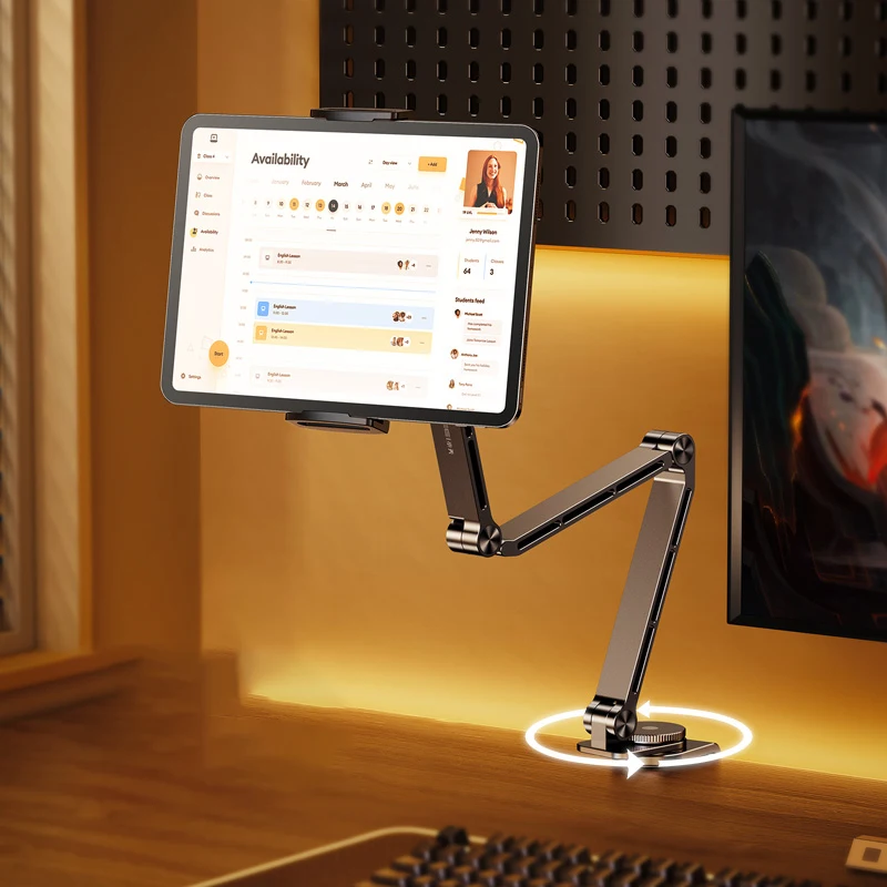 MoZhao Tablet Ständer Desktop Unterstützung Ständer Telefonhalter 360° ° Rotierende, zusammenklappbare magnetische Halterung zur Bürobefestigung aus Aluminiumlegierung Image