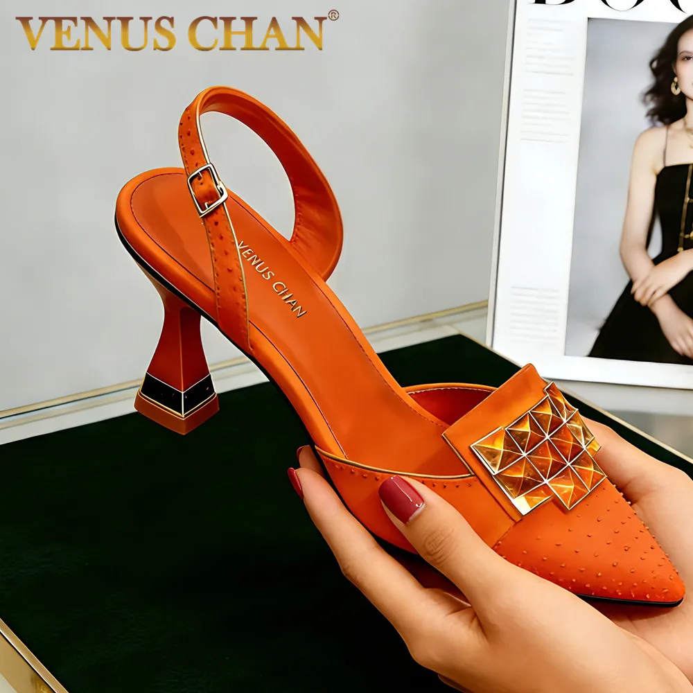 Venus Chan 2026 Elegante Orange Strass Spitze High Heels - Schicke Italienische Damenschuhe für Partys