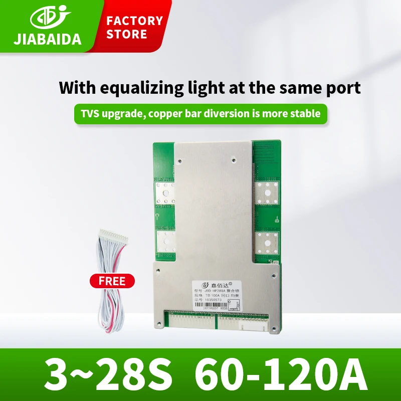 JBD 3S 4S 7S 8S 14S 16S 17S 20S 21S 24S 28S Bms Board 48V 36V 24V 12V Lifepo4 Batterie Balance BMS 60A 80A 100A 120A Elektrische Auto Image