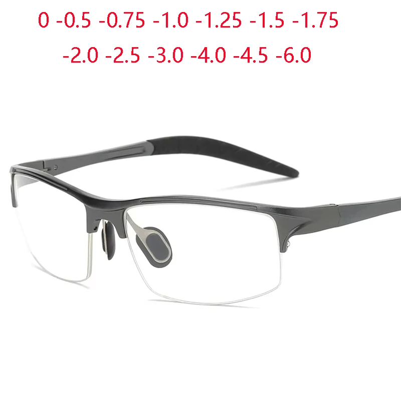 Sport-Halbrahmen-Quadratbrille für kurzsichtige Aluminium-Magnesium-Myopiebrille Dioptrien 0 -0,5 -0,75 bis -6 Image
