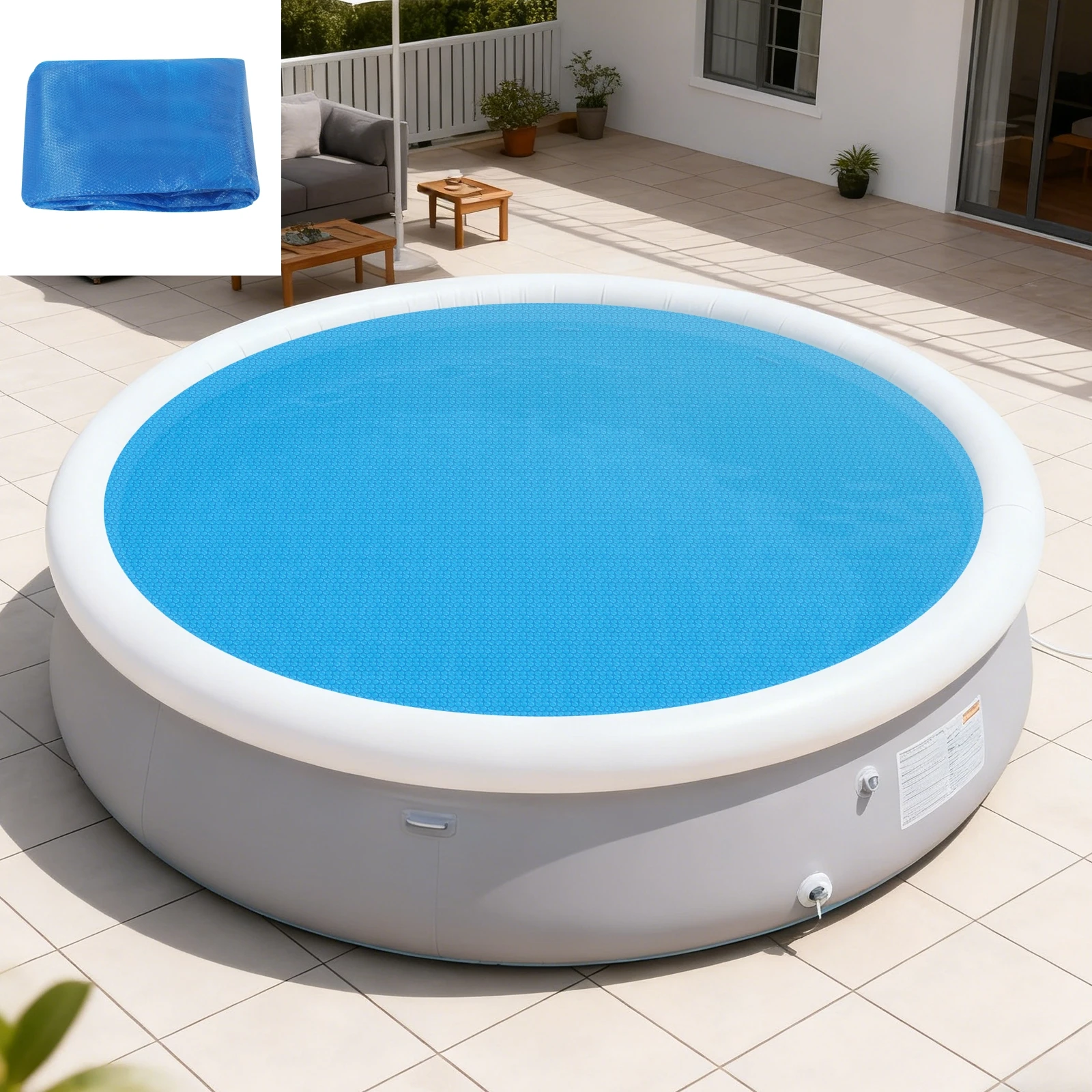3,6 m runde Poolabdeckung mit Blasen, PE-Schwimmbadabdeckung, keine Montage für Schmutz und Staubschutz im Freien, Pool Image