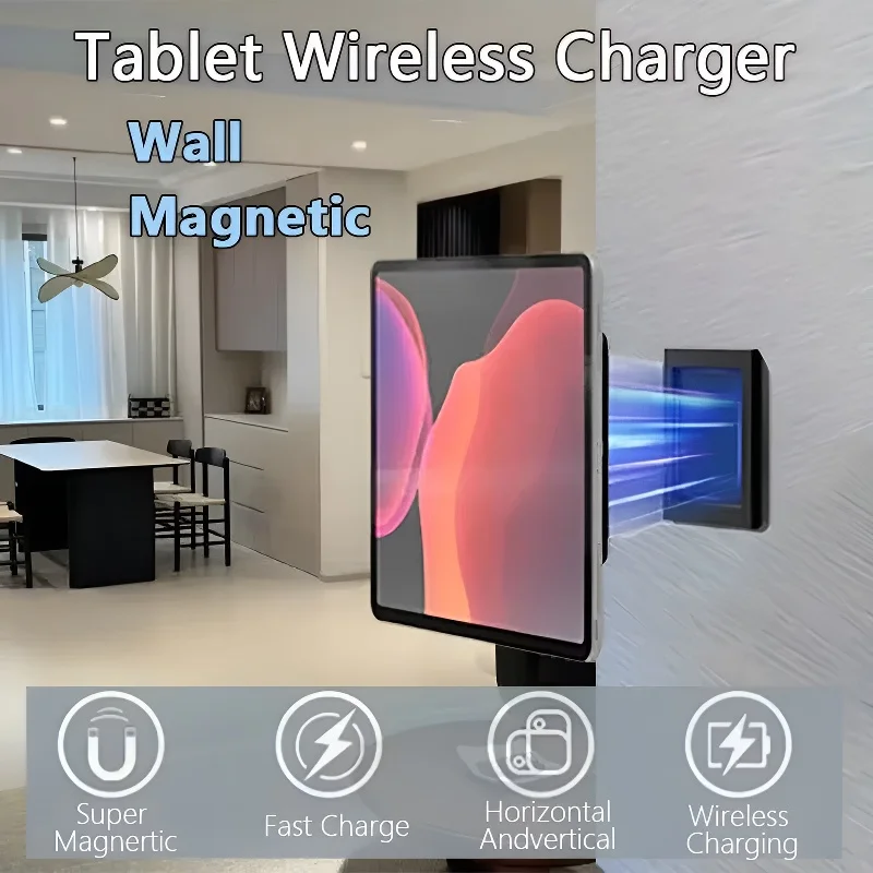 An der Wand montierter Tablet-Halter, kabelloses Ladegerät, magnetische Halterung, Typ C, USBC für Android, iPad, Zuhause, zentrales Bedienfeld-Zubehör Image