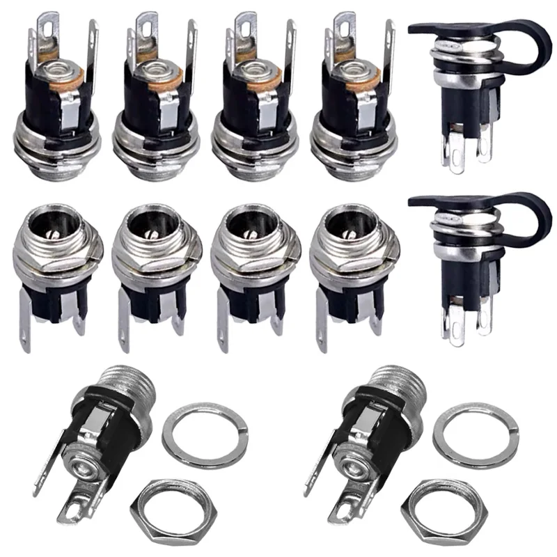 10/50/200Pcs DC-025 DC Power Socket Panel Mount DC025 5.5x2.1mm 5.5x2.5mm DC Socket With Nut Waterproof Cap Connector Image