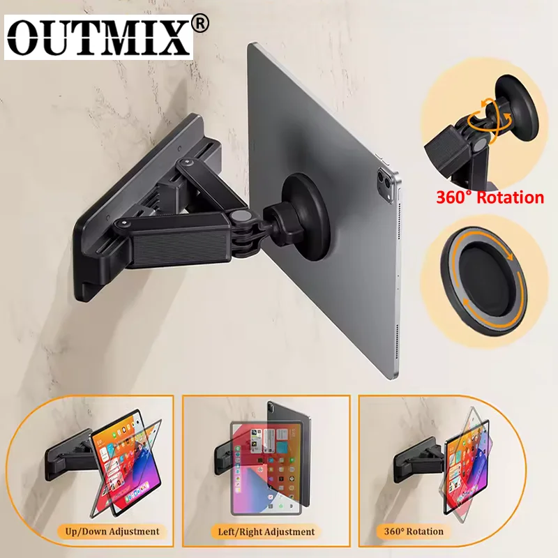 OUTMIX Magnetische Tablet-Wandhalterung 360° ° Drehbarer, verstellbarer Tablet-Halter, universell für iPhone, iPad, Samsung Galaxy Tab, Kindle Image