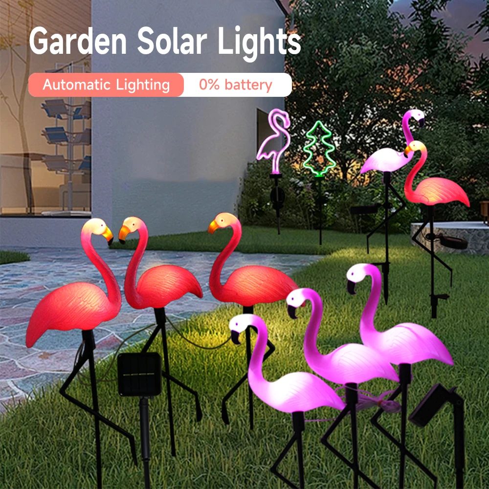 Solar Flamingo Garten Lichter Neon Flamingo Baum Lichter Landschaft Hof Lampe Garten Dekorative Lichter Außen Pfahl Licht