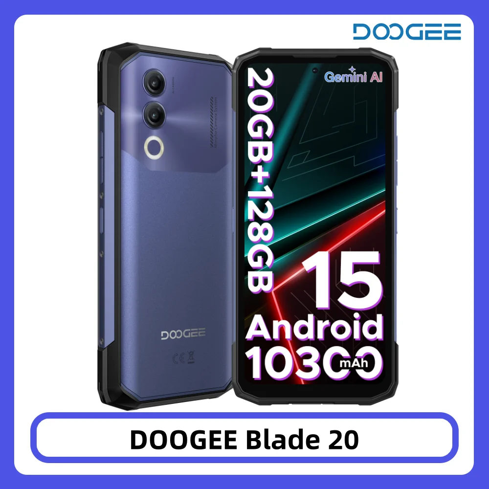 DOOGEE Blade20 Robustes Smartphone 20GB RAM + 128GB ROM Gemini AI Android 15 10300mAh Akku Unisoc T7200 6,6'' HD+ Smartphone NFC