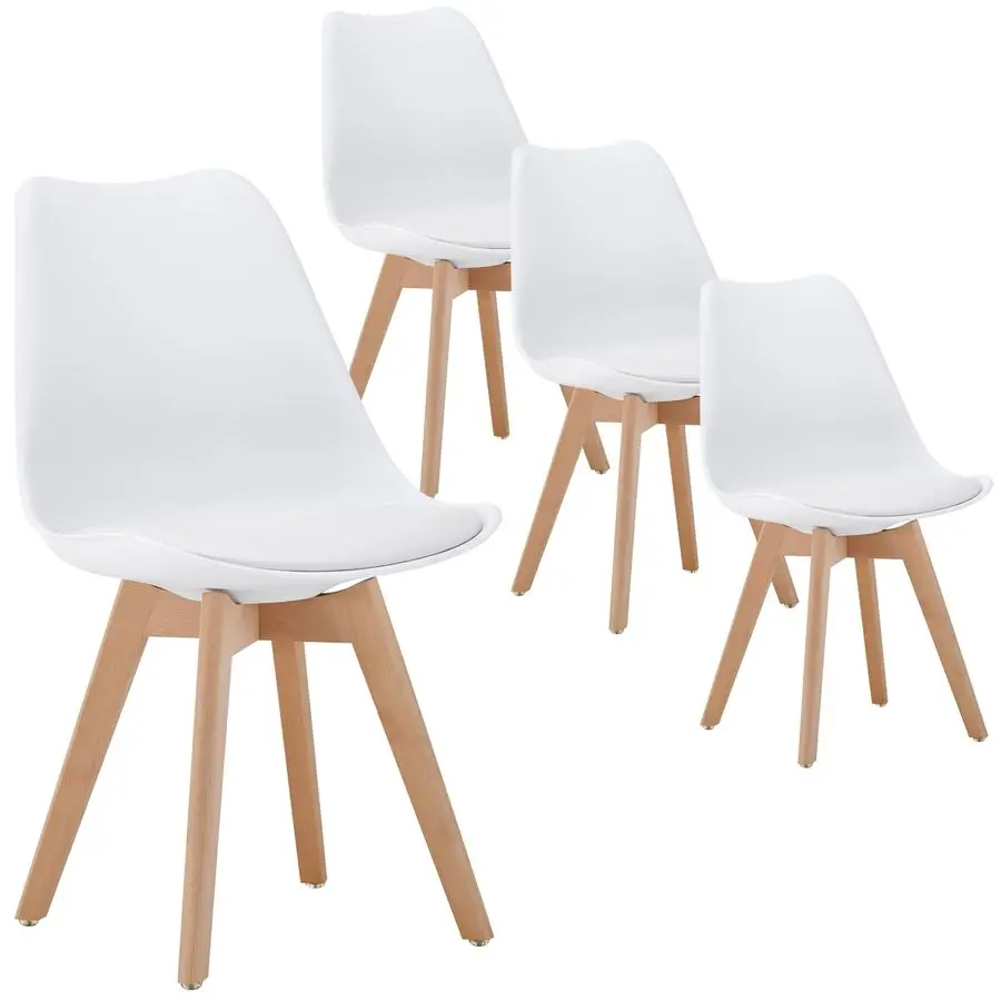 521249 Esszimmerstühle 28 mm Dicke Massivholzbeine Gepolsterter Esszimmerstuhl Oslo 4er-Set Weiß Image