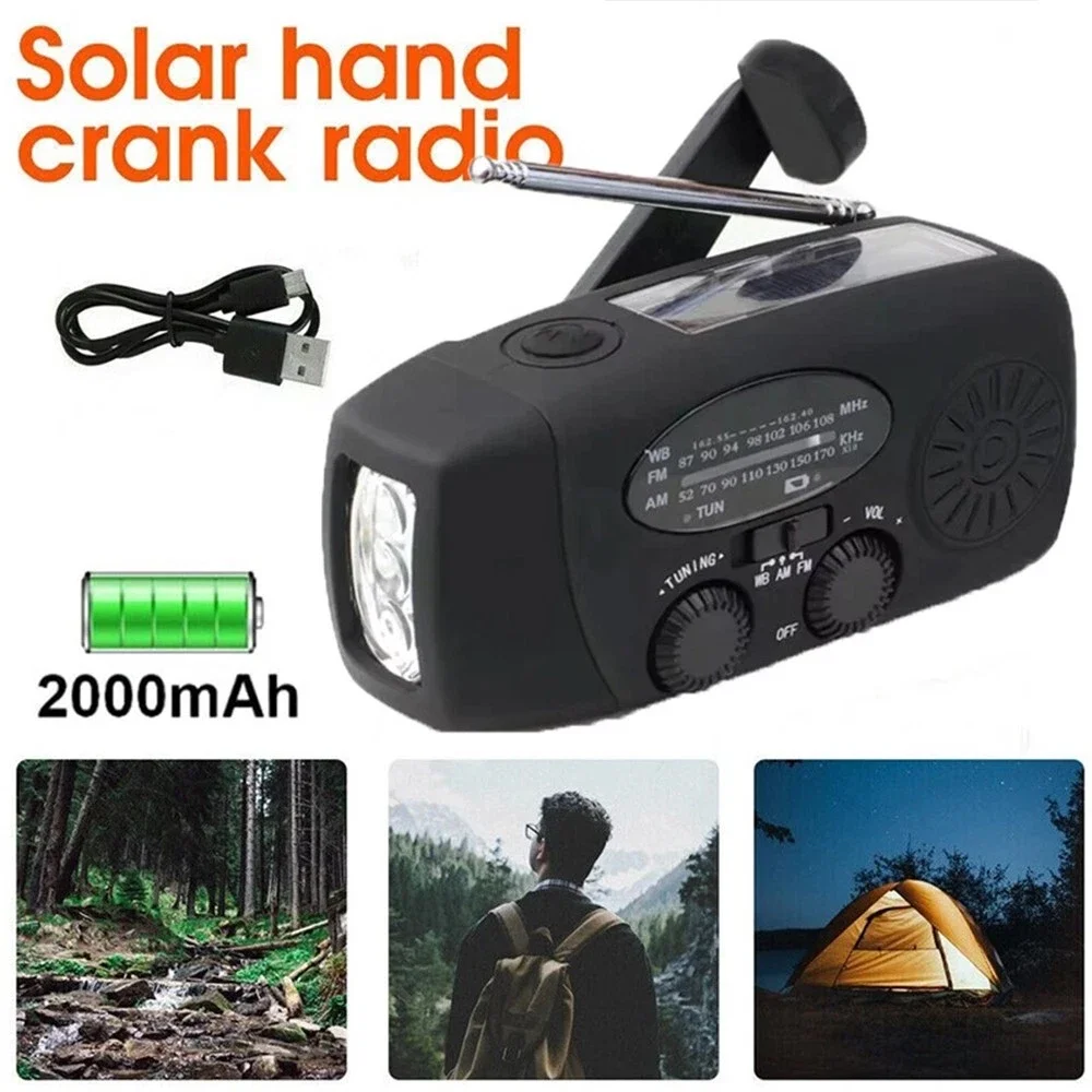 Notfall-Kurbelradio mit LED-Taschenlampe, USB-Aufladung & Solarenergie für Camping, AM/FM NOAA Tragbares Wetterradio Image