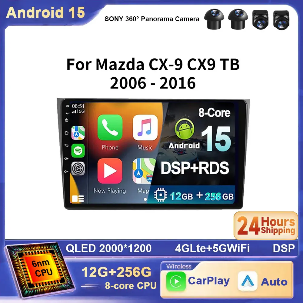 Für Mazda CX9 CX-9 TB 2006 2007 2008 2009 2010-2016 Android 15 Carplay Auto Auto Radio multimedia-Player Video Stereo WIFI 4G BT Image