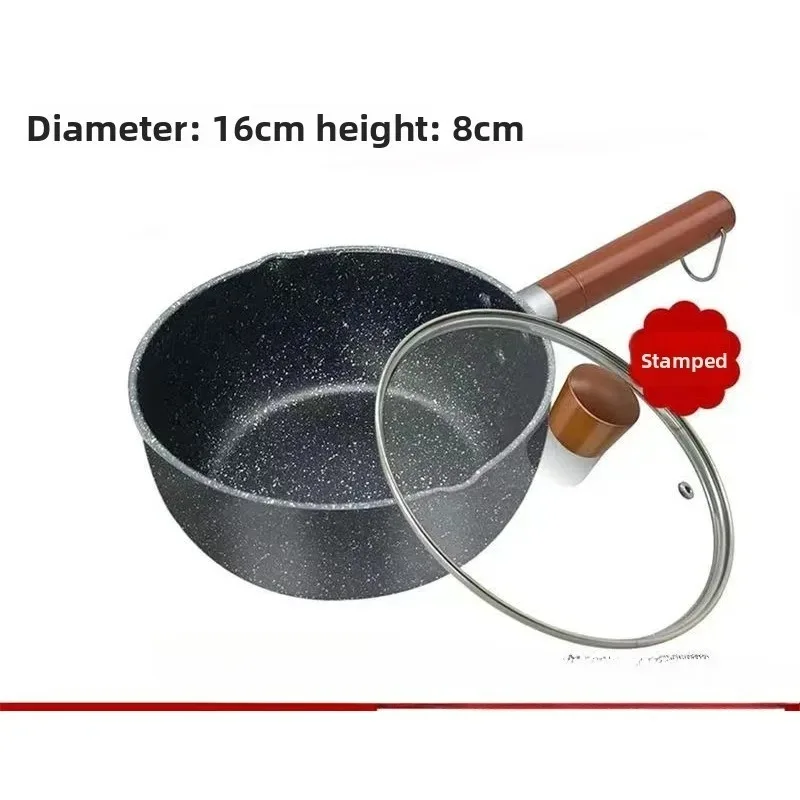 14cm/16cm Antihaft-Saucenpfanne Suppentopf mit Holzgriff Antihaftbeschichtete Saucenpfanne mit Ausgießer Milchtopf für Zuhause Küche Neu Image