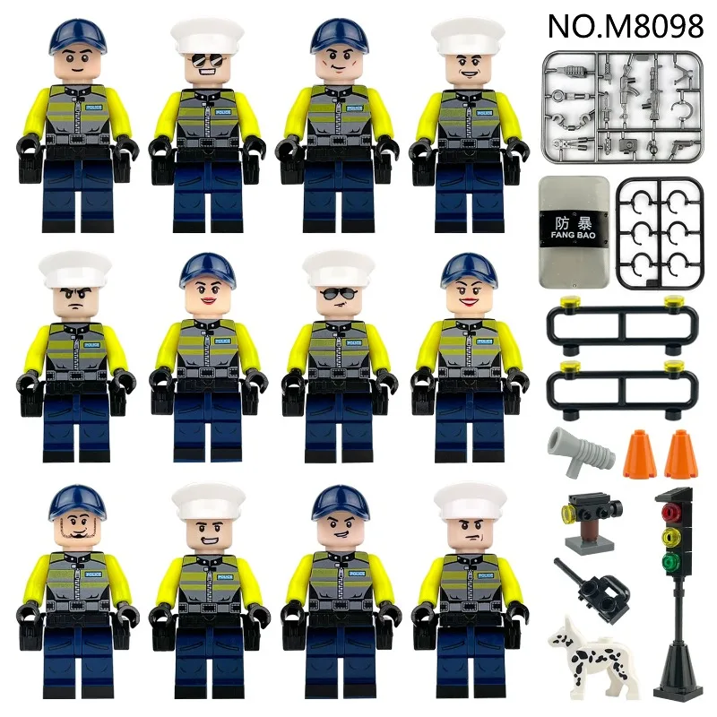 M8098 M8215 Verkehrspolizei-Brigade Bausteine Minifiguren Kleine Partikel Zusammengesetzte Bausteine Spielzeug Image